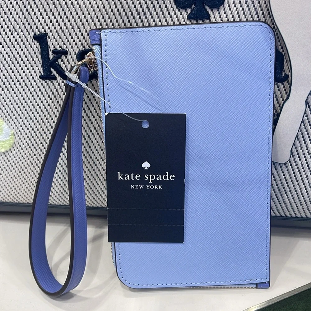 Kate Spade Lucy Small L-zip Wristlet Evening Blue Iris Multi NWT